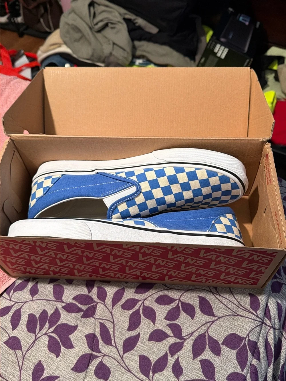 Vans Slip-On Checkerboard Sneakers - Blue and White